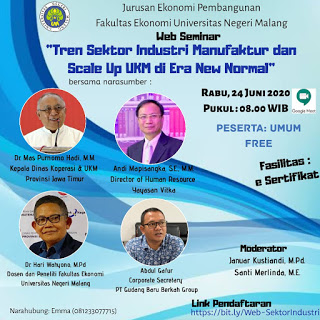 Webinar Tren Sektor Industri Manufaktur dan Scale up UKM di Era New Normal